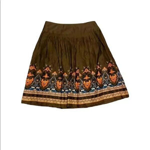 Apostrophe Brown A-line Floral Cotton Lightweight Skirt